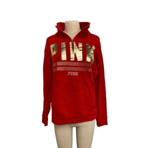 Victorias Secret Pink Red & Gold Half-Zip Pullover Sweatshirt S